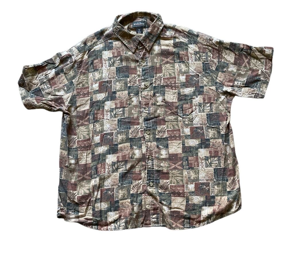 Woolrich Mens Paprika Primitive Block Casual Button up Size XL Patchwork Natural